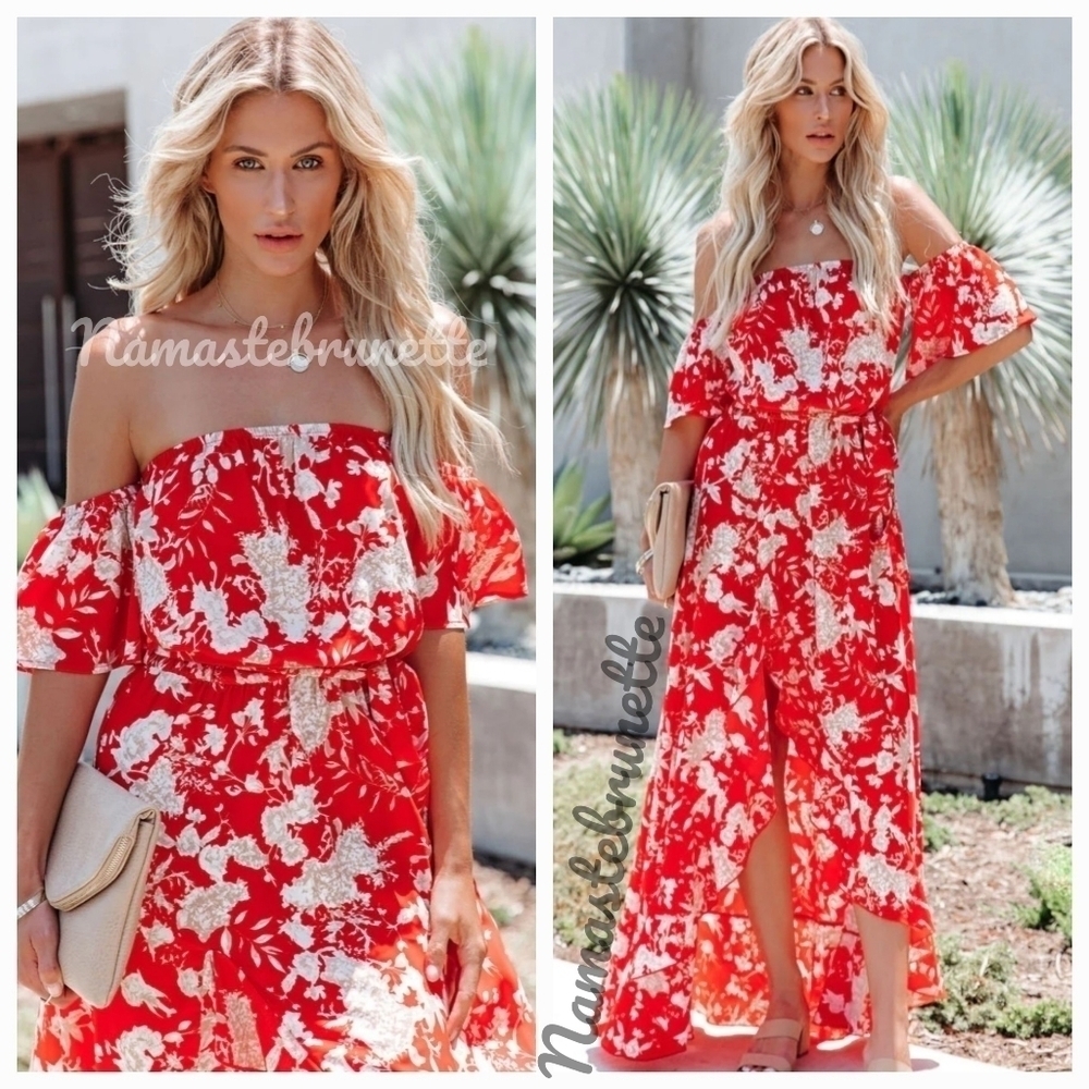 Floral High Low Off The Shoulder Maxi Dress